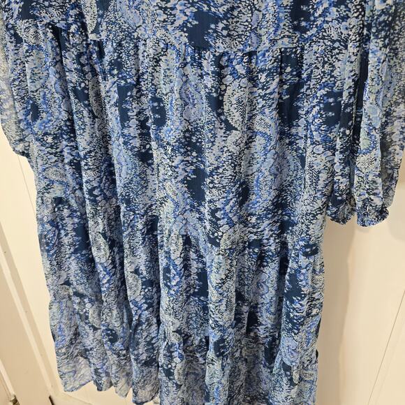 Joie Blue Bohemian Dress Tiered Maxi Chiffon Paisley Long Sleeve Size XXL - Picture 4 of 9